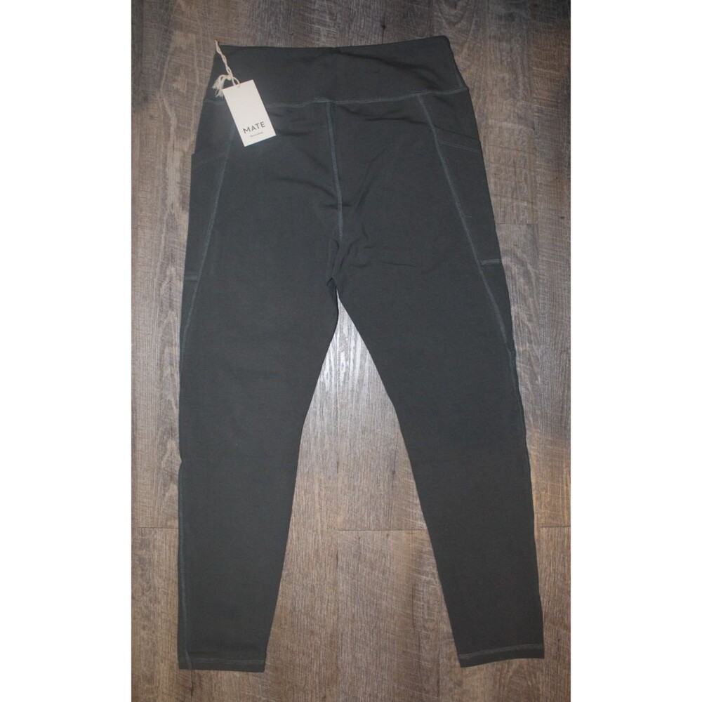 MATE THE LABEL ORGANIC COTTON STRETCH POCKET‎ FOREST GREEN LEGGINGS NWT